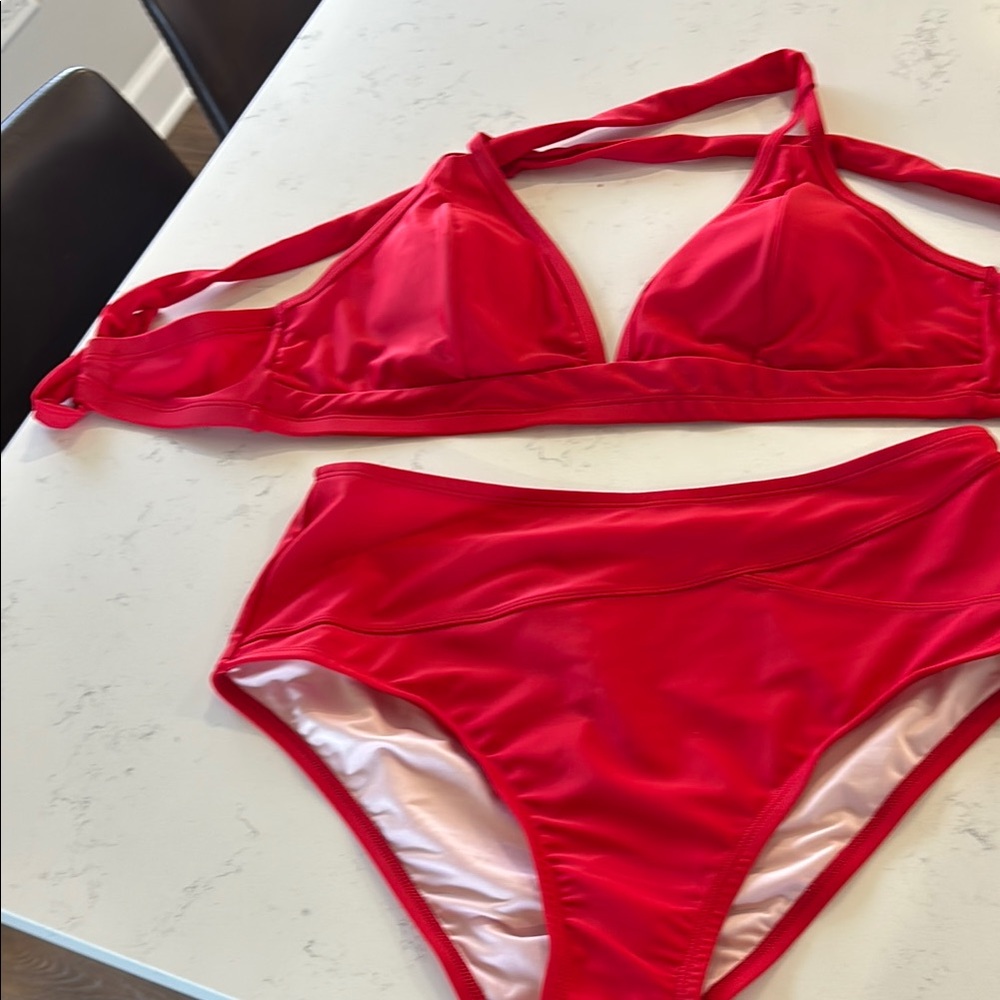 Cupshe Red DD+ Bikini Top & Tummy Control Bottoms Set
